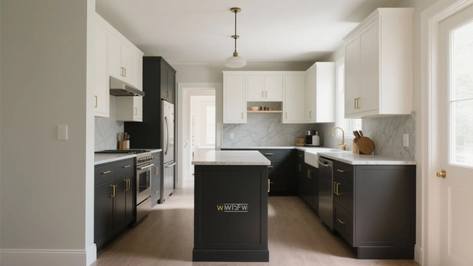 1) Grounded two-tone cabinets