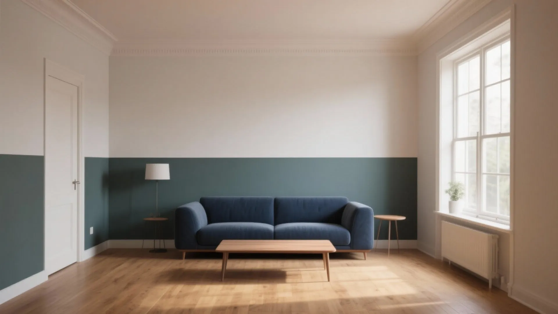 3. Two-tone walls to visually expand low ceilings