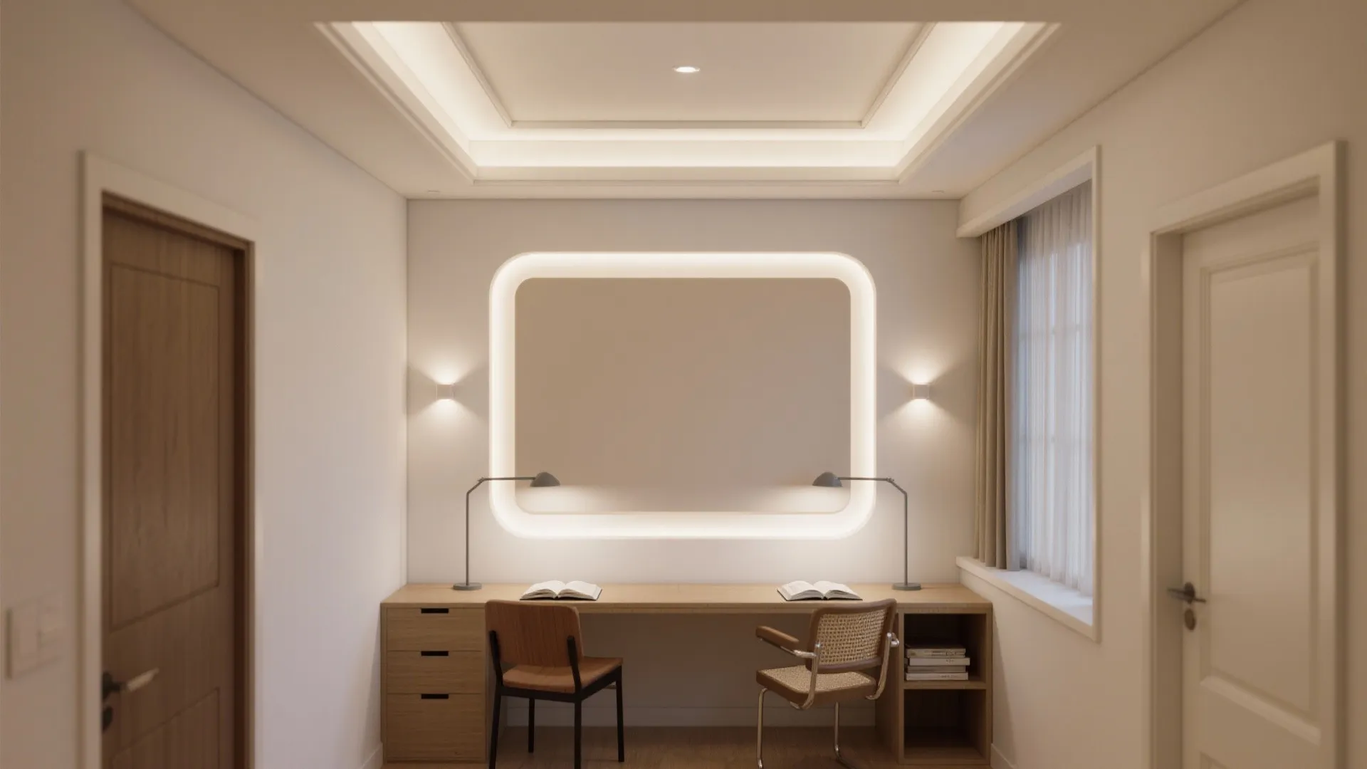 Two-tone coffer with integrated strip and task lights