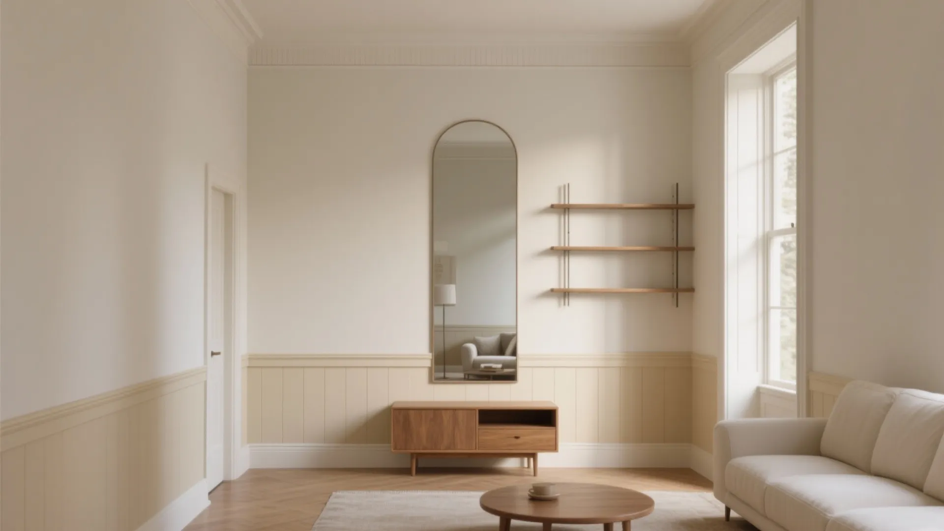 3. Two-Tone Cream Scheme (Chair Rail or Half-Wall)