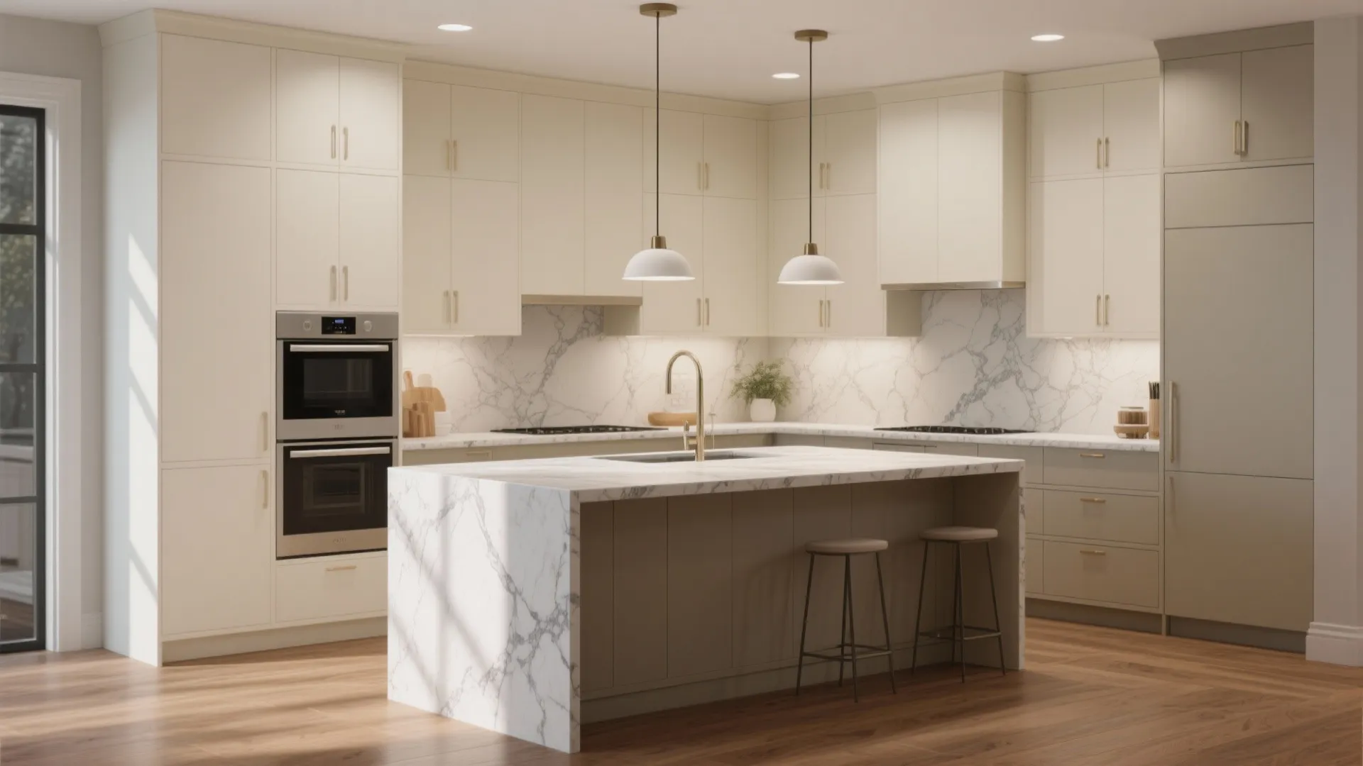 3. Two-Tone Cream: Upper vs. Lower Cabinets