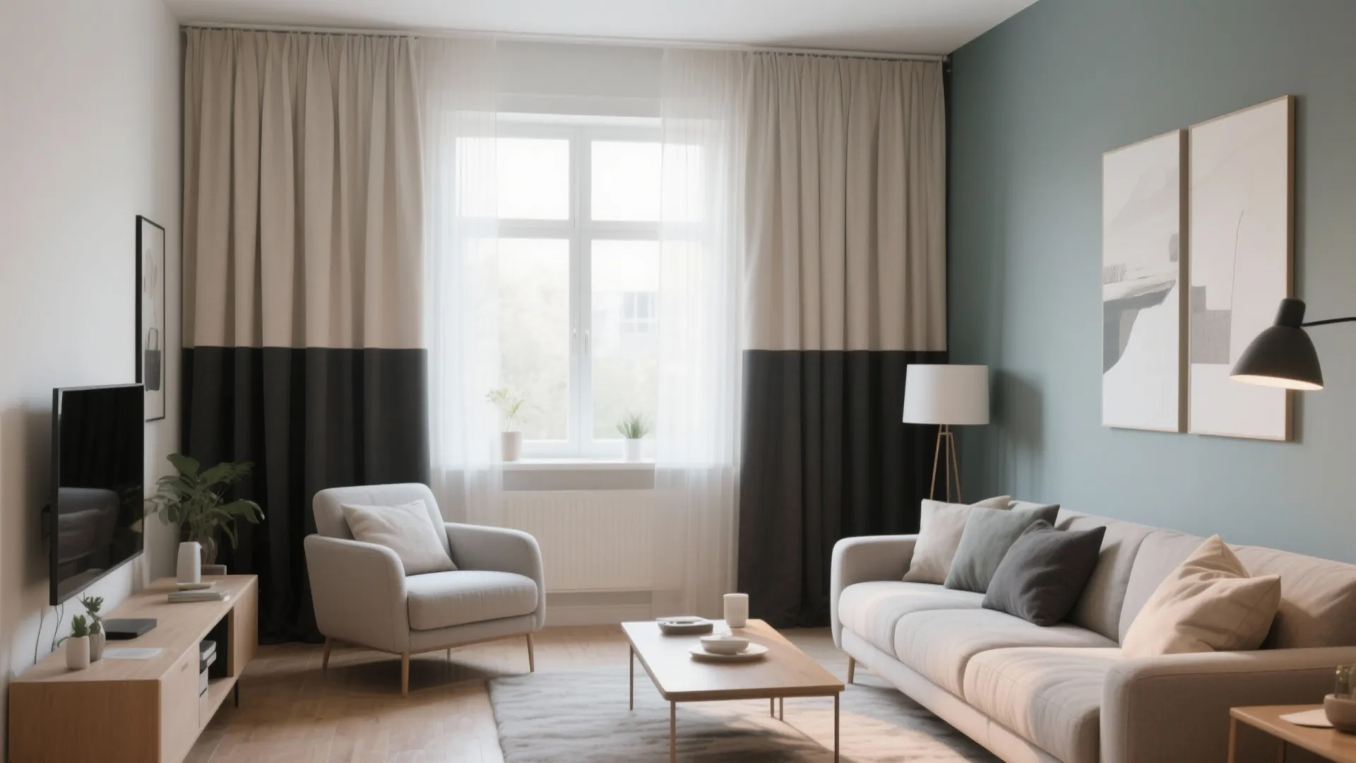 9. Two-Tone Block Curtains