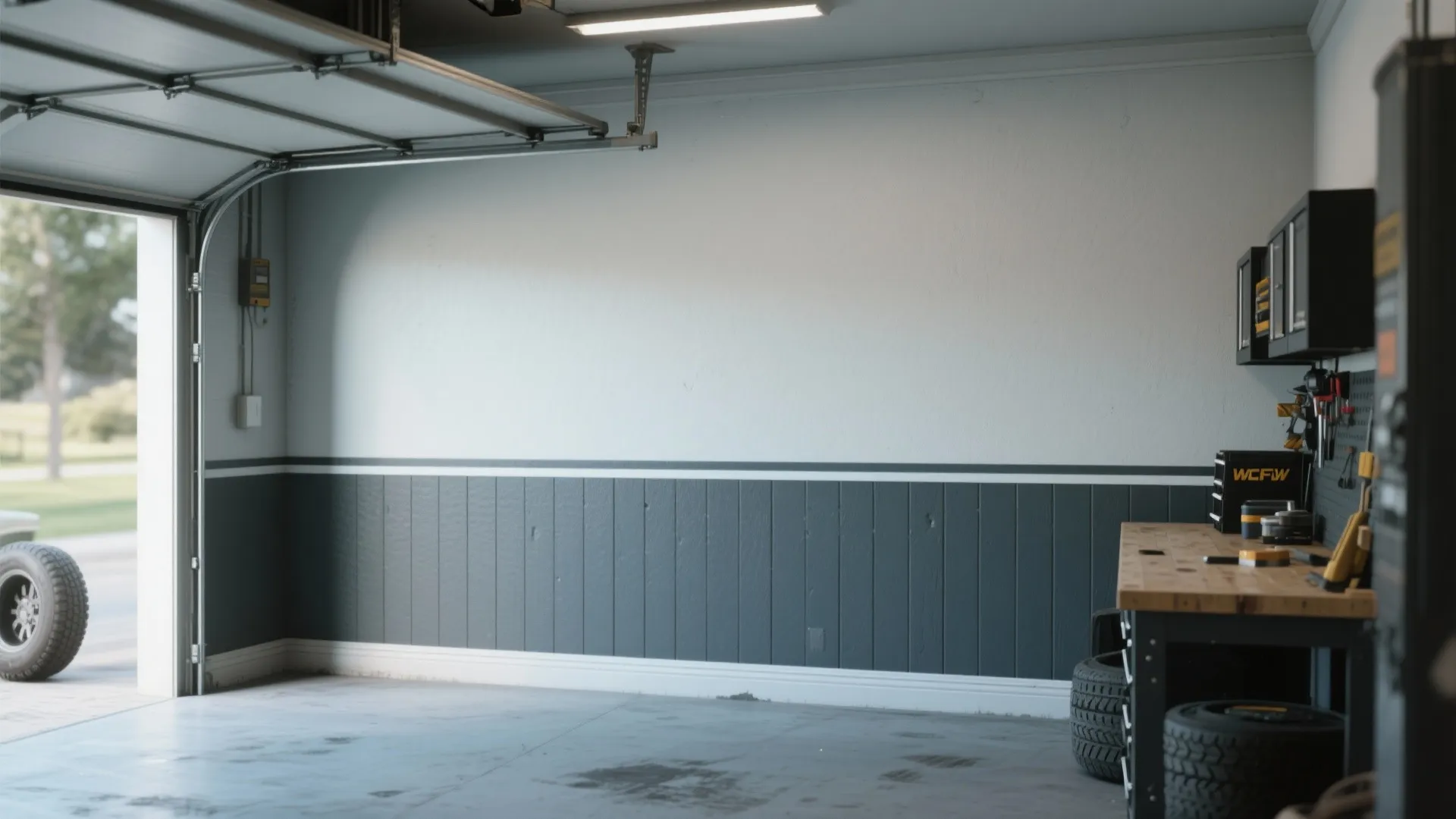 4. Two-Tone Half Wall (Dado) for Protection and Style