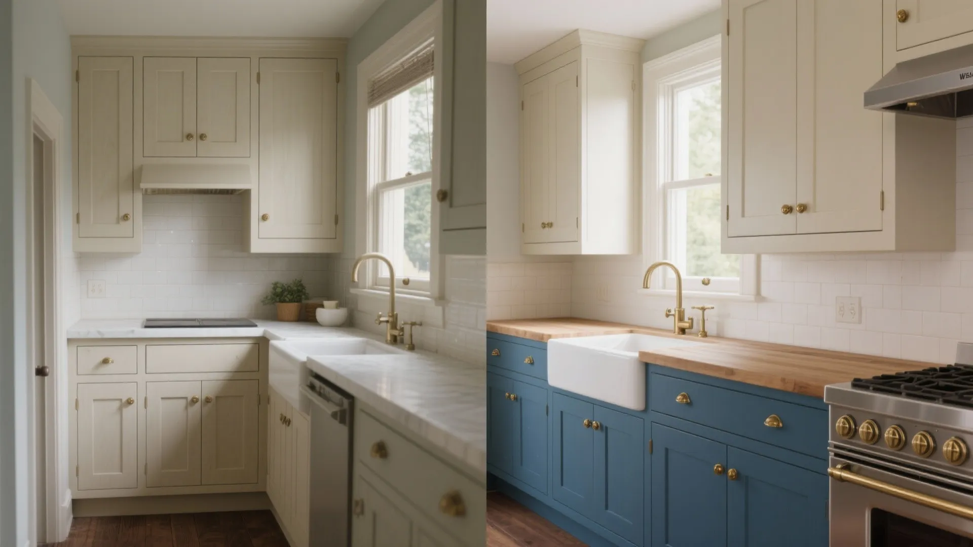 2. Two-tone cabinets for depth