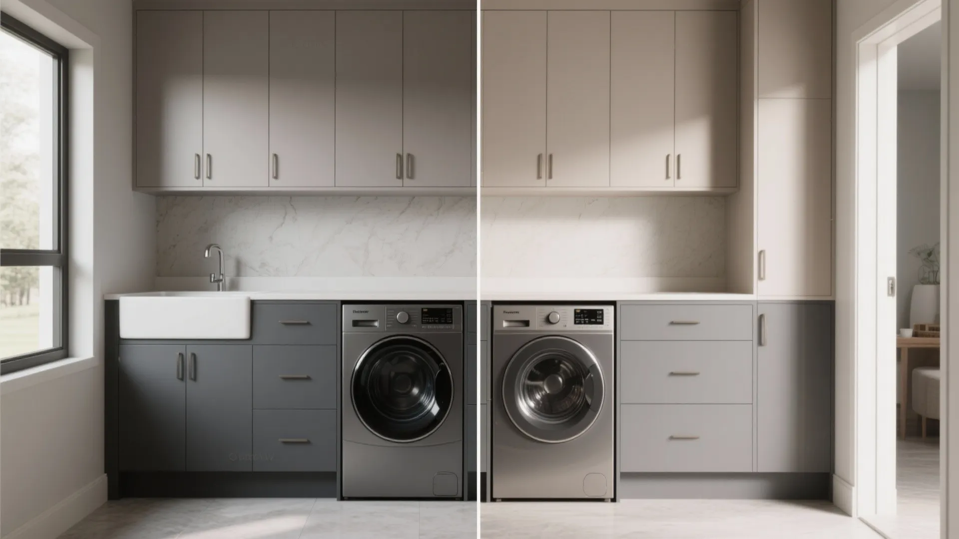 Two-tone cabinets to create depth