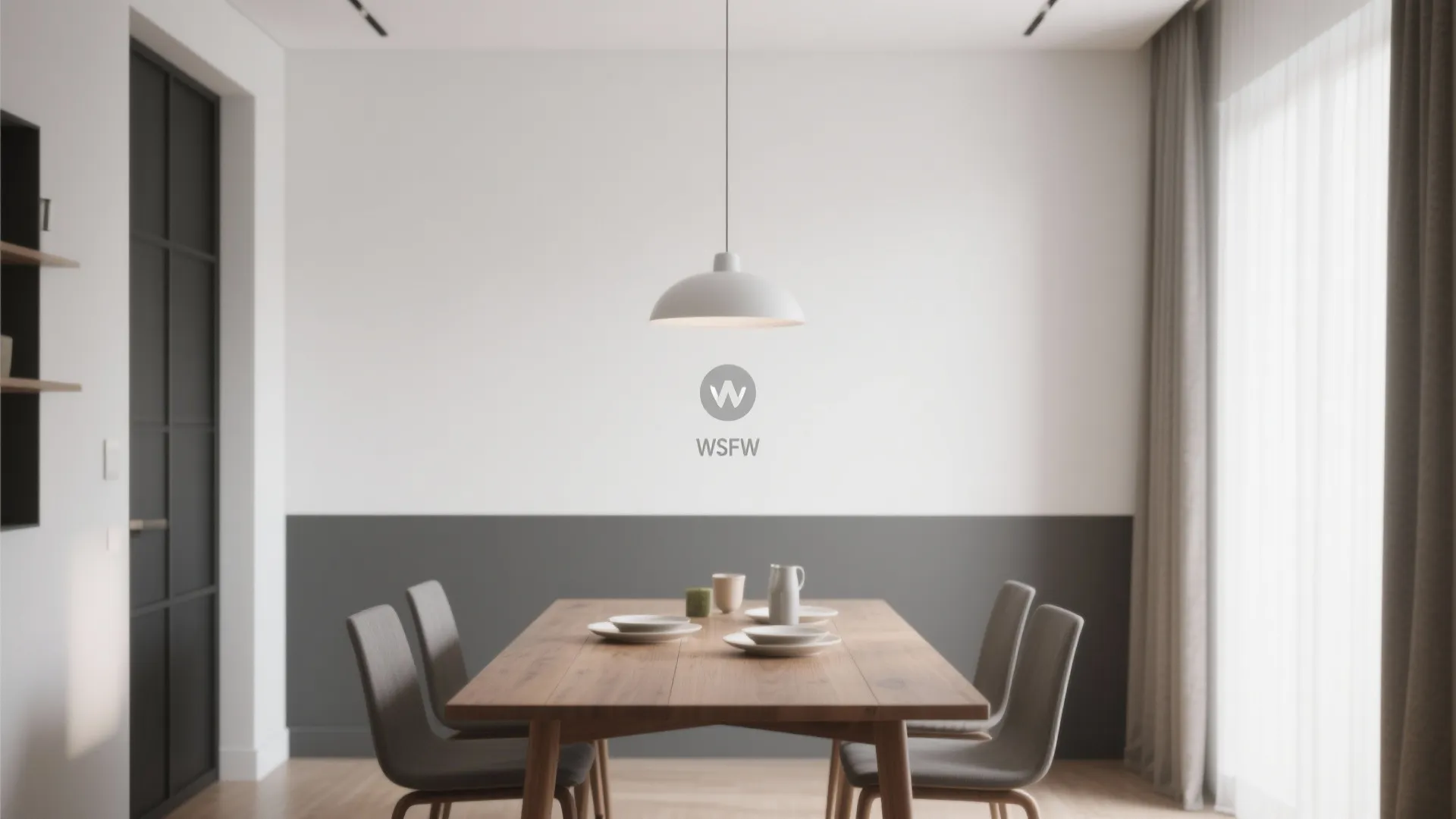 Two-tone wall dining room with white and grey color split