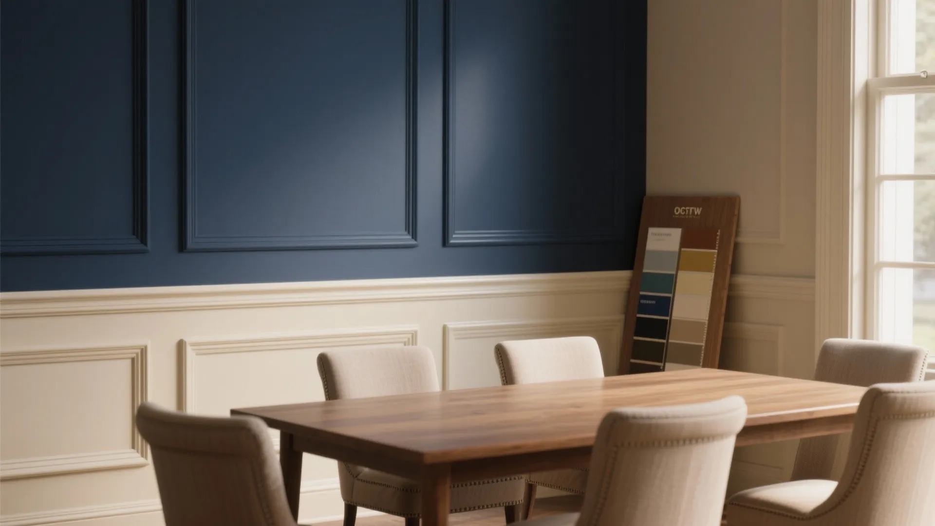 1. Two-Tone Classic: Deep Color Below, Soft Neutrals Above