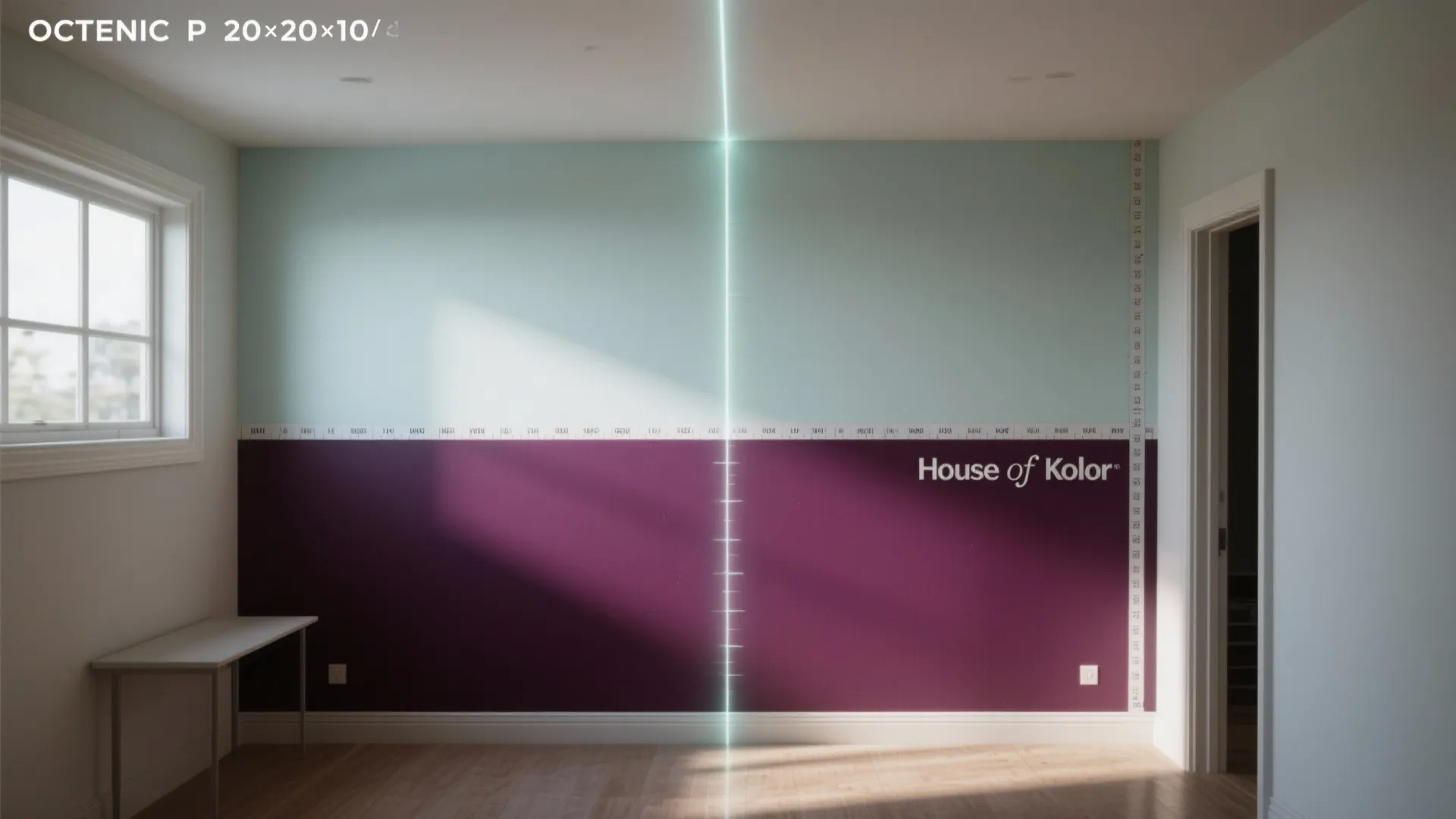 Before-and-after view of a room with a crisp horizontal divider: deep shade below and pearlescent light above to raise the ceiling visually.