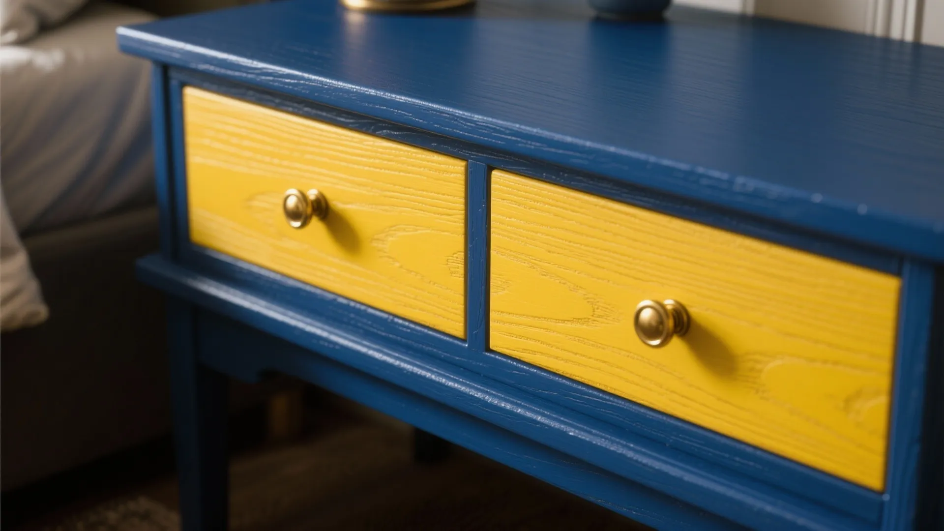 3. Two-Tone Furniture: Blue Base, Yellow Drawers
