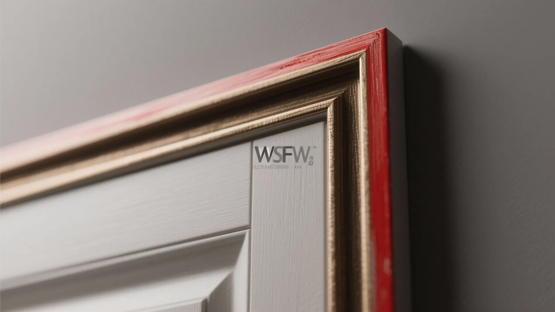 Macro detail of a door trim showing a contrasting painted front edge against a neutral face.