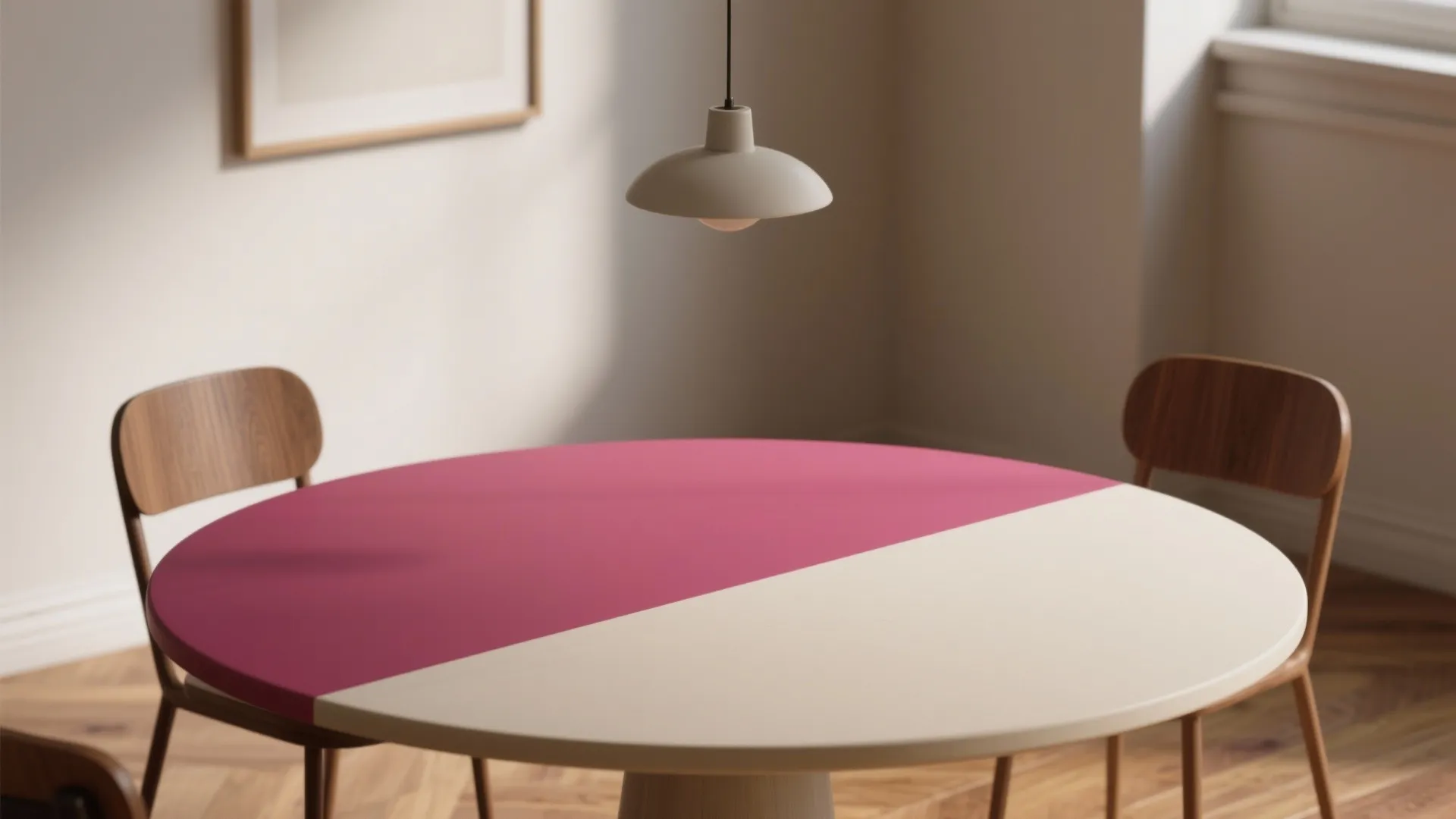 2. Two-tone edges — frame the table with paint