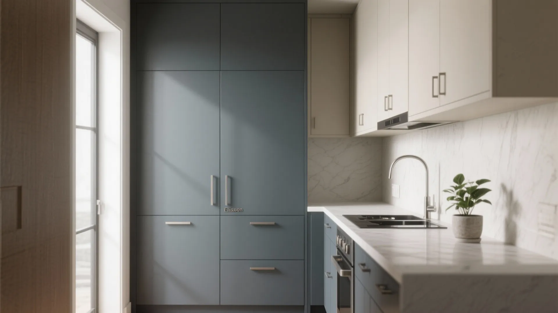 2. Two-tone Eliason-inspired doors to add depth