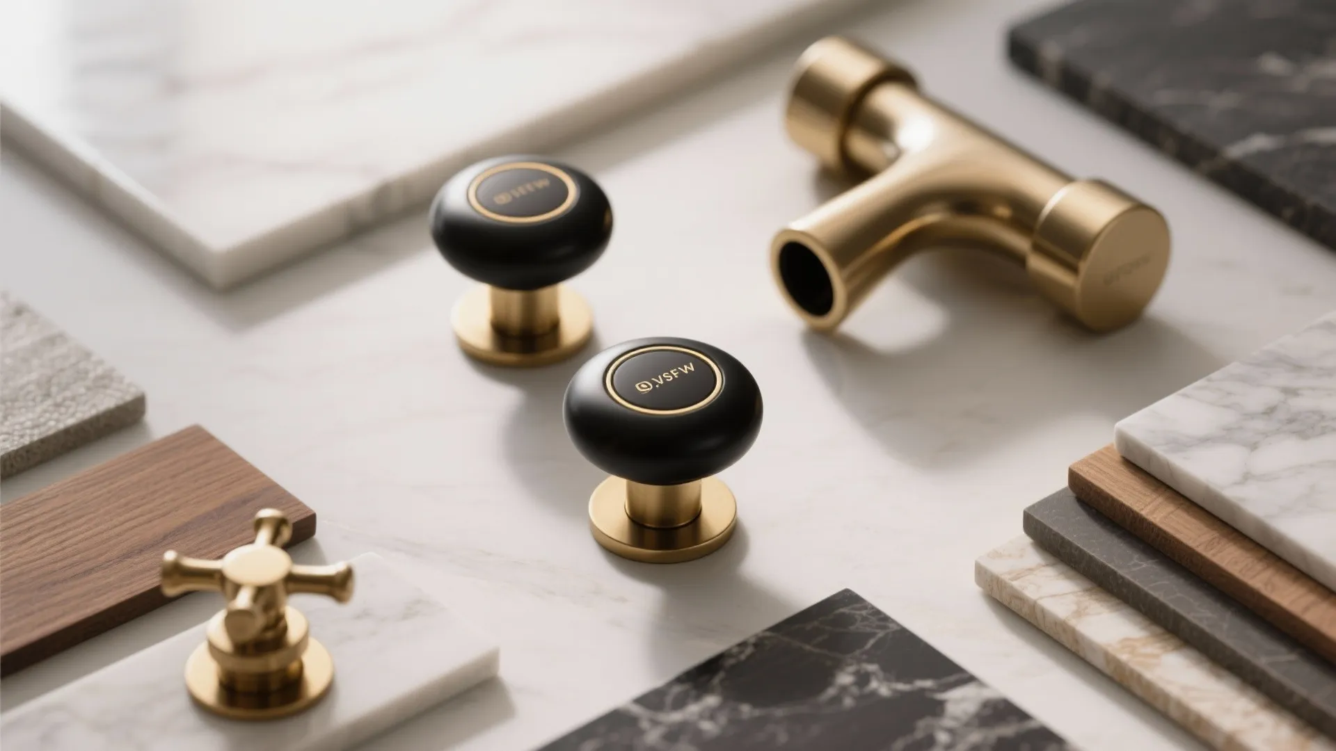 4. Two-tone black knobs with brass accents