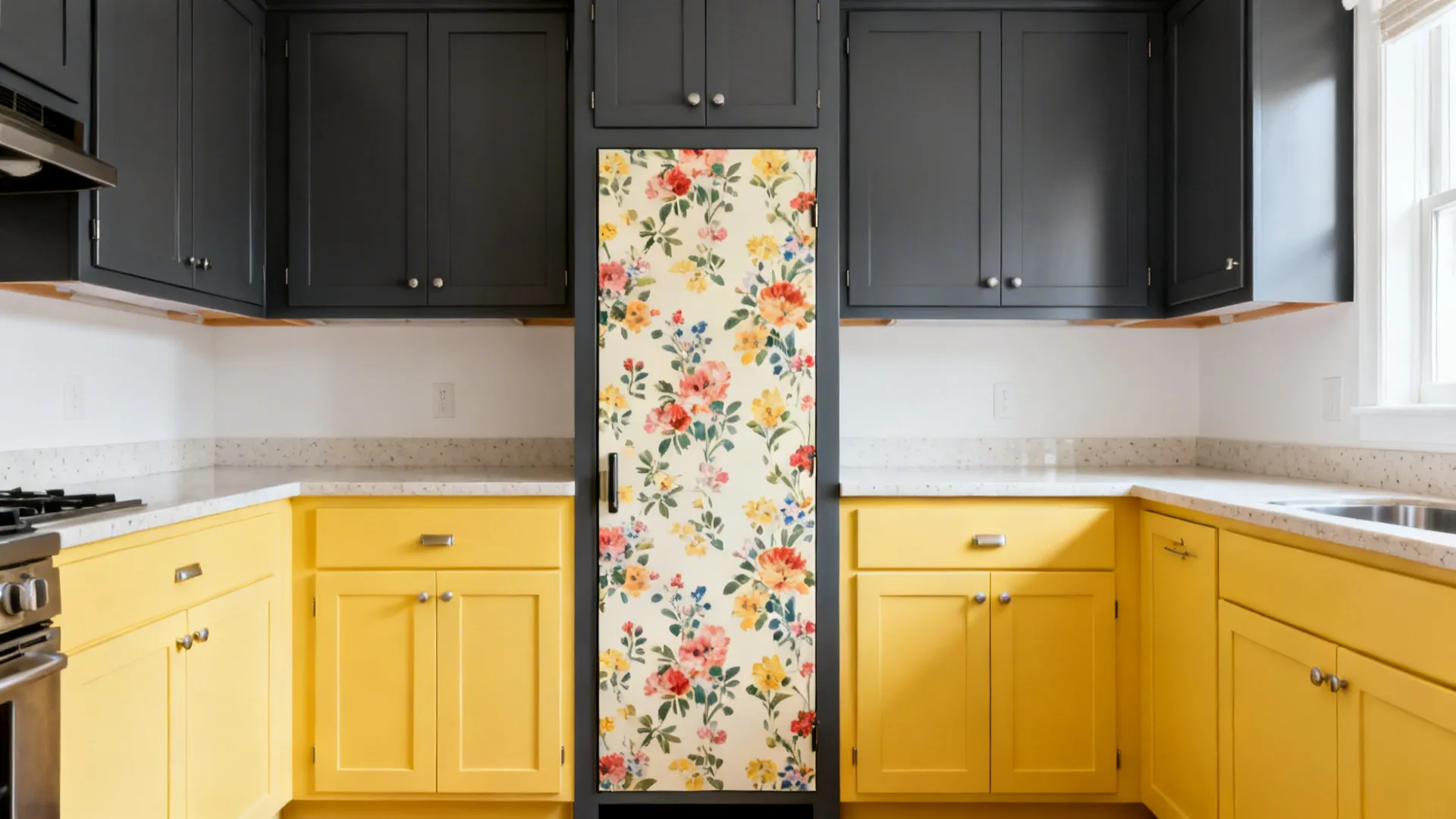 Two-Tone Cabinets with Floral Accents