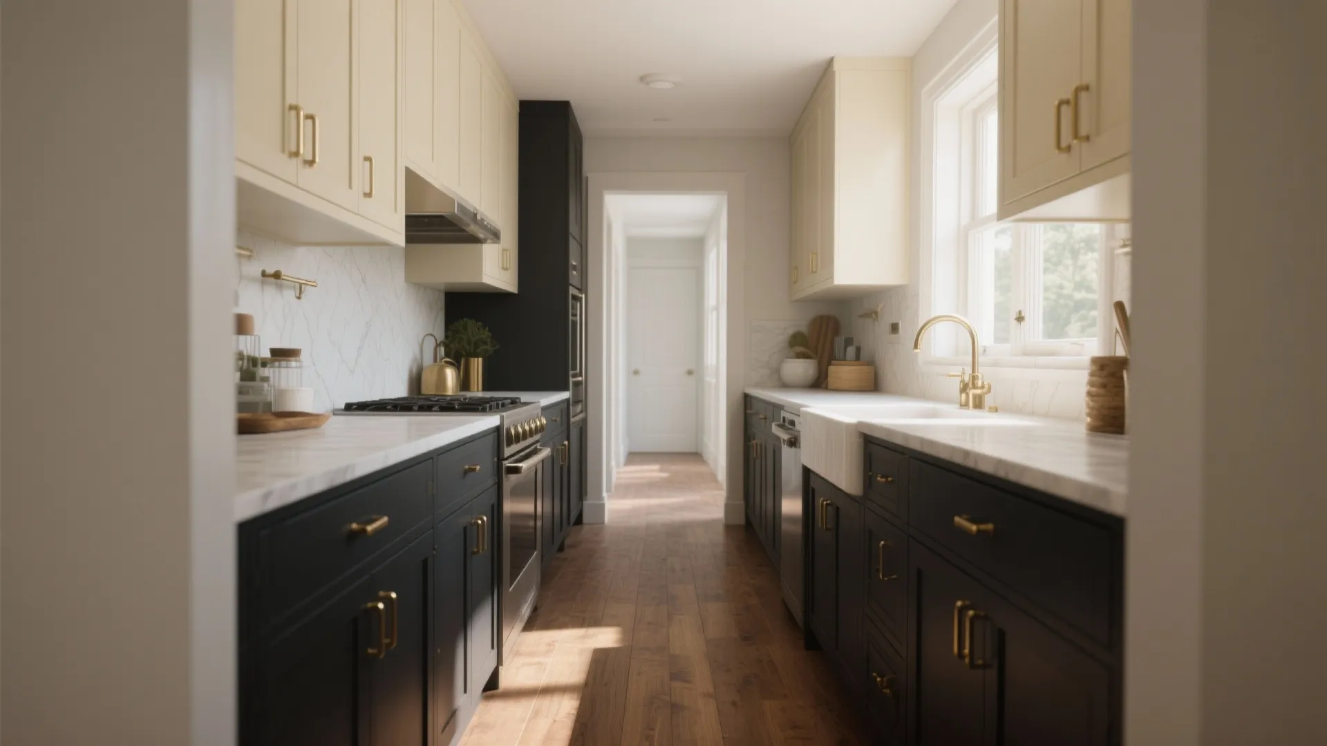 2. Two-Tone Cabinets: Dark Base + Light Uppers