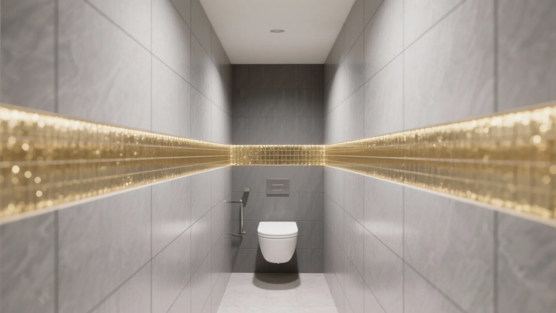 4. Two-Tone Gray Tiles with Gold Inlay or Mosaic