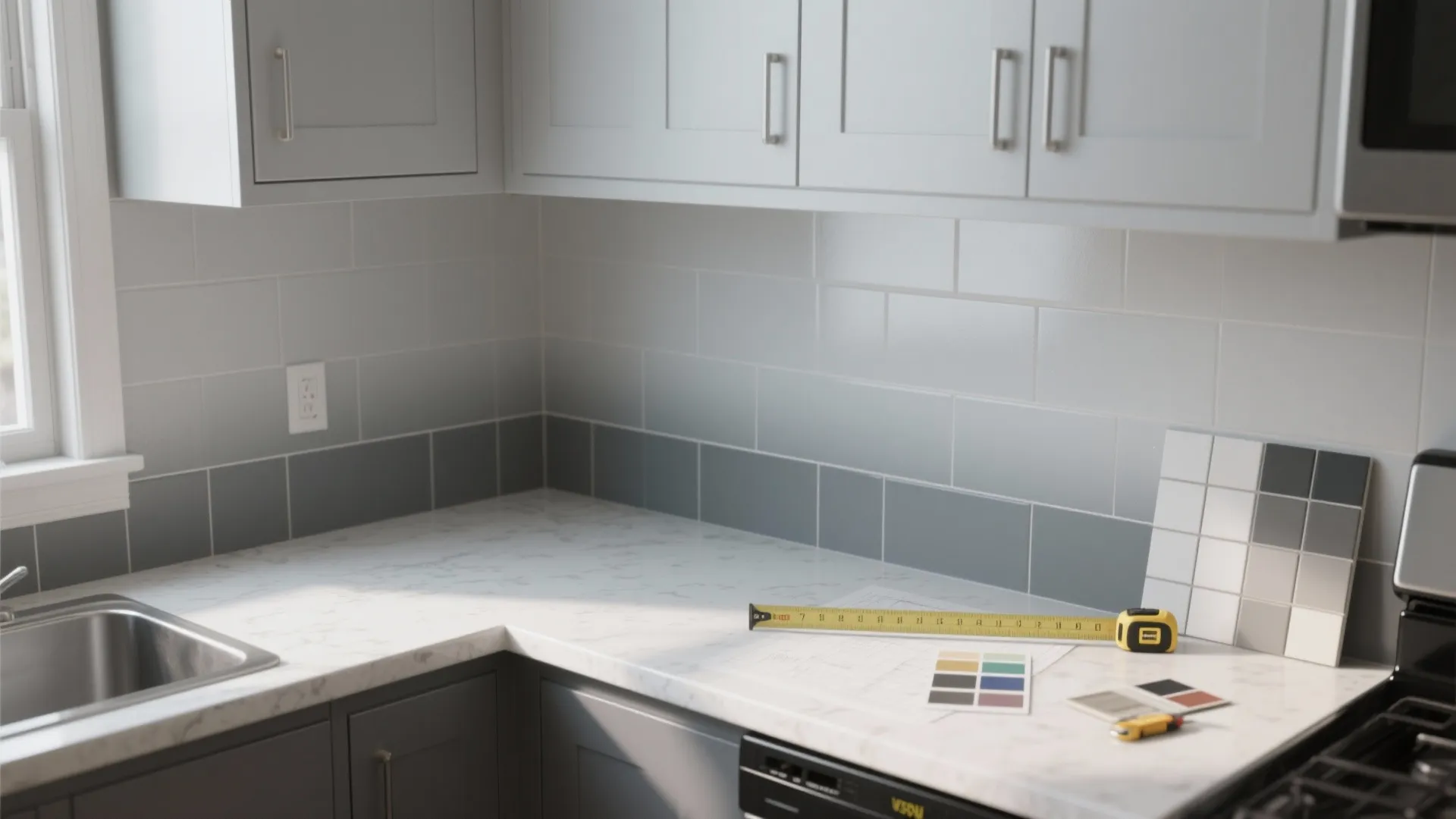 5. Two-Tone Gray Gradient Backsplash for Depth