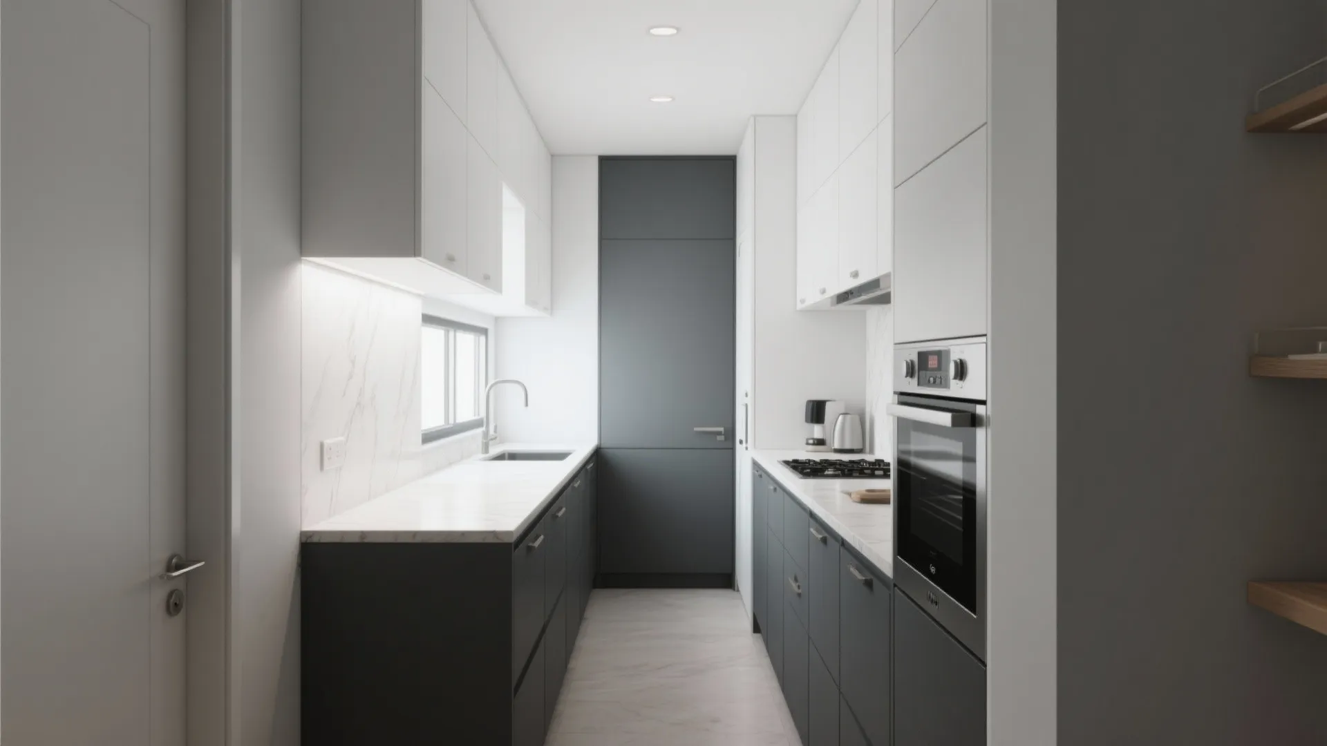 2. Two-Tone Gray with White Upper Cabinets
