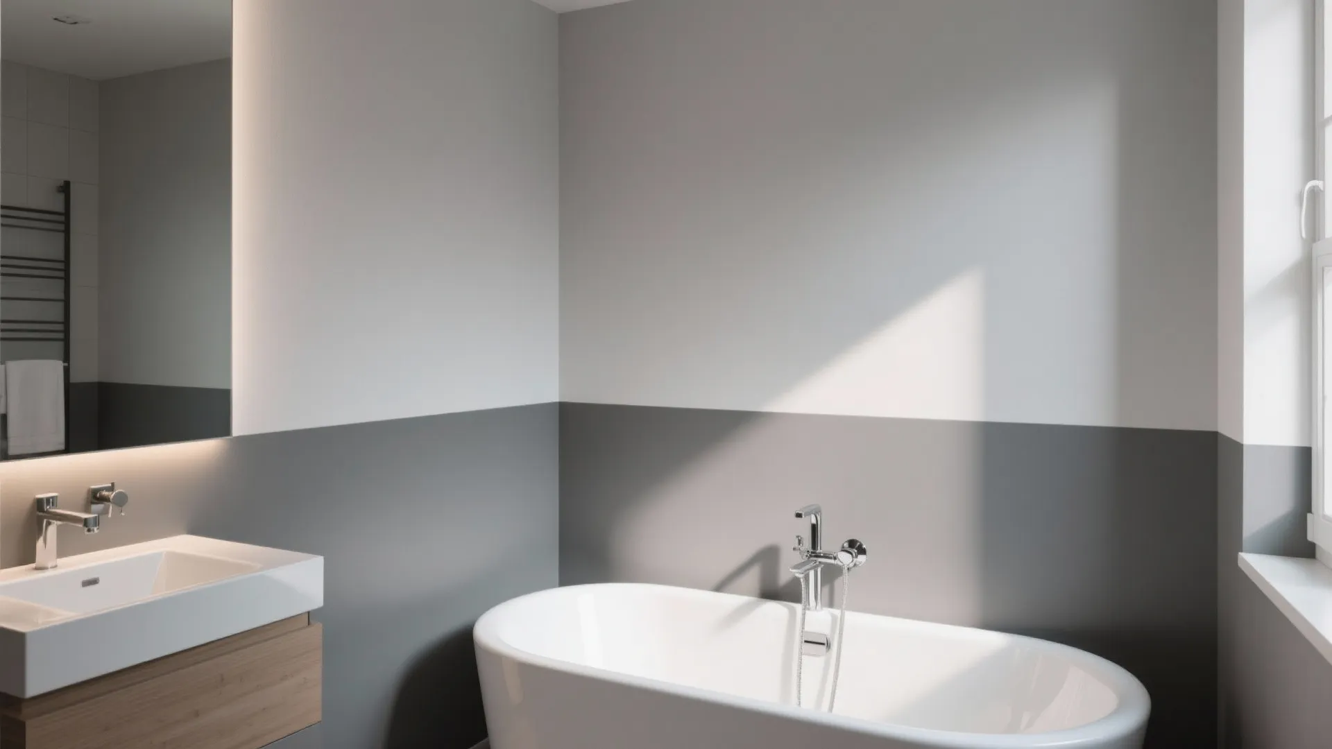 Two-tone gray bathroom with light and dark walls