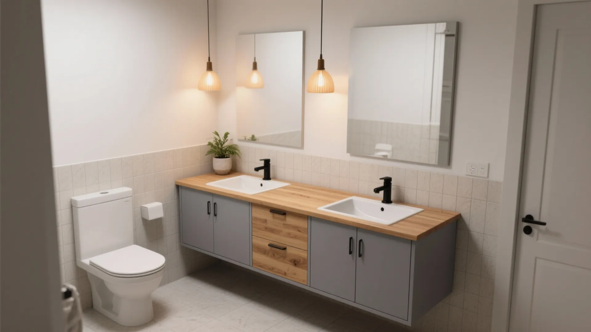 3. Two-Tone 36" Vanity: Gray Base with Wood Countertop