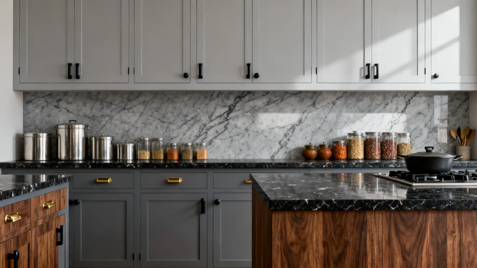 Two-Tone Gray and Wood Wardrobes