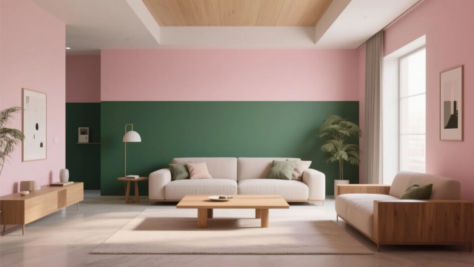 4. Two-Tone Walls: Hunter Green and Soft Pink