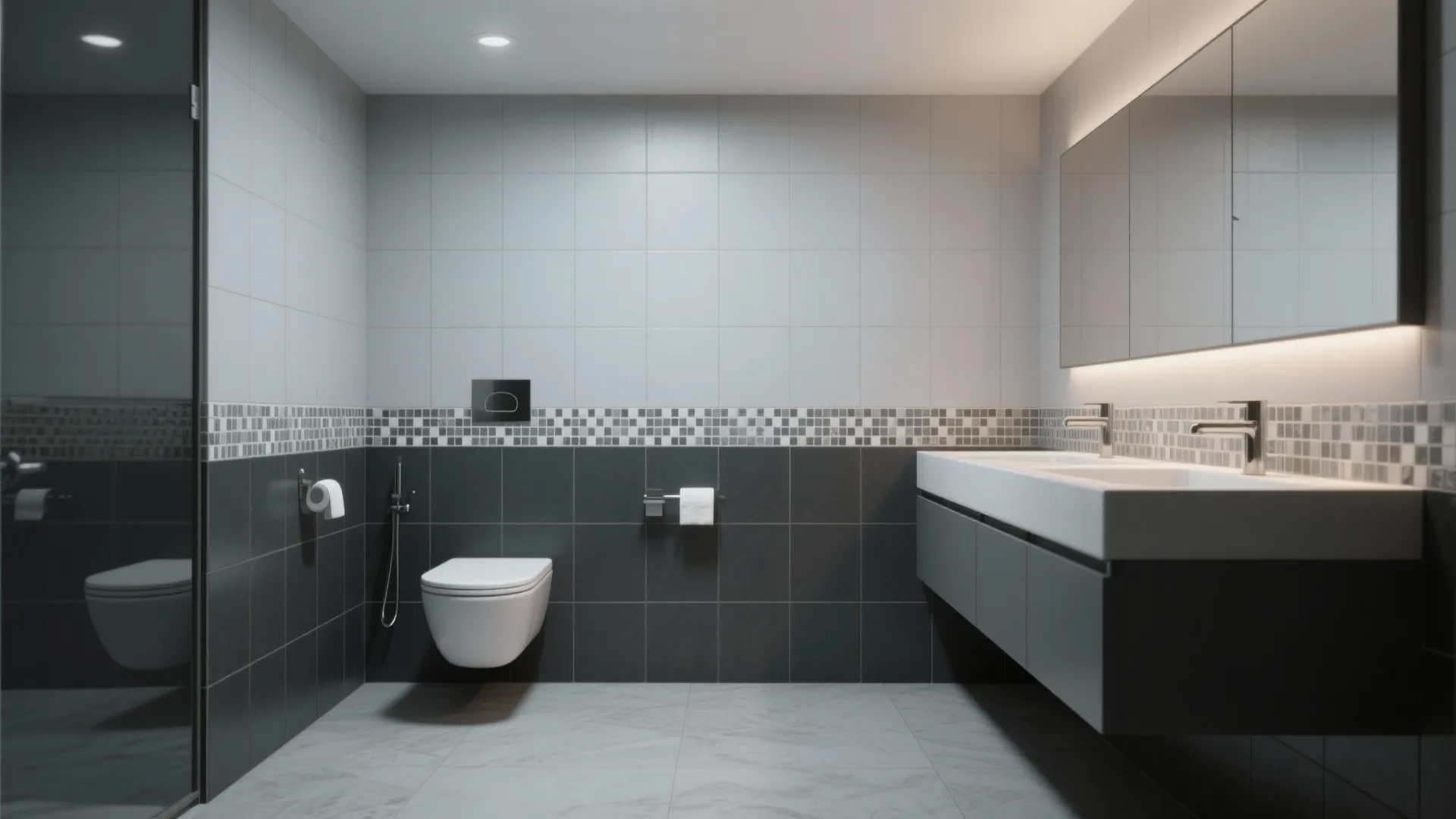 3. Two-tone grey with accent band or mosaic