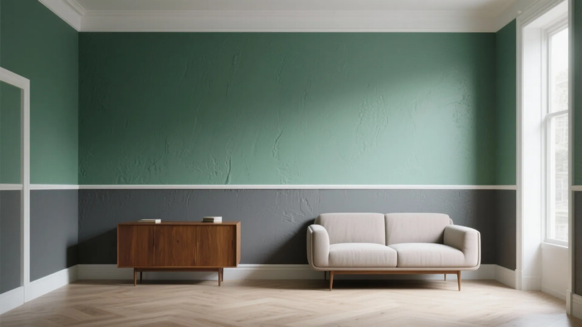 2. Two-Tone Walls: Grey Below, Green Above