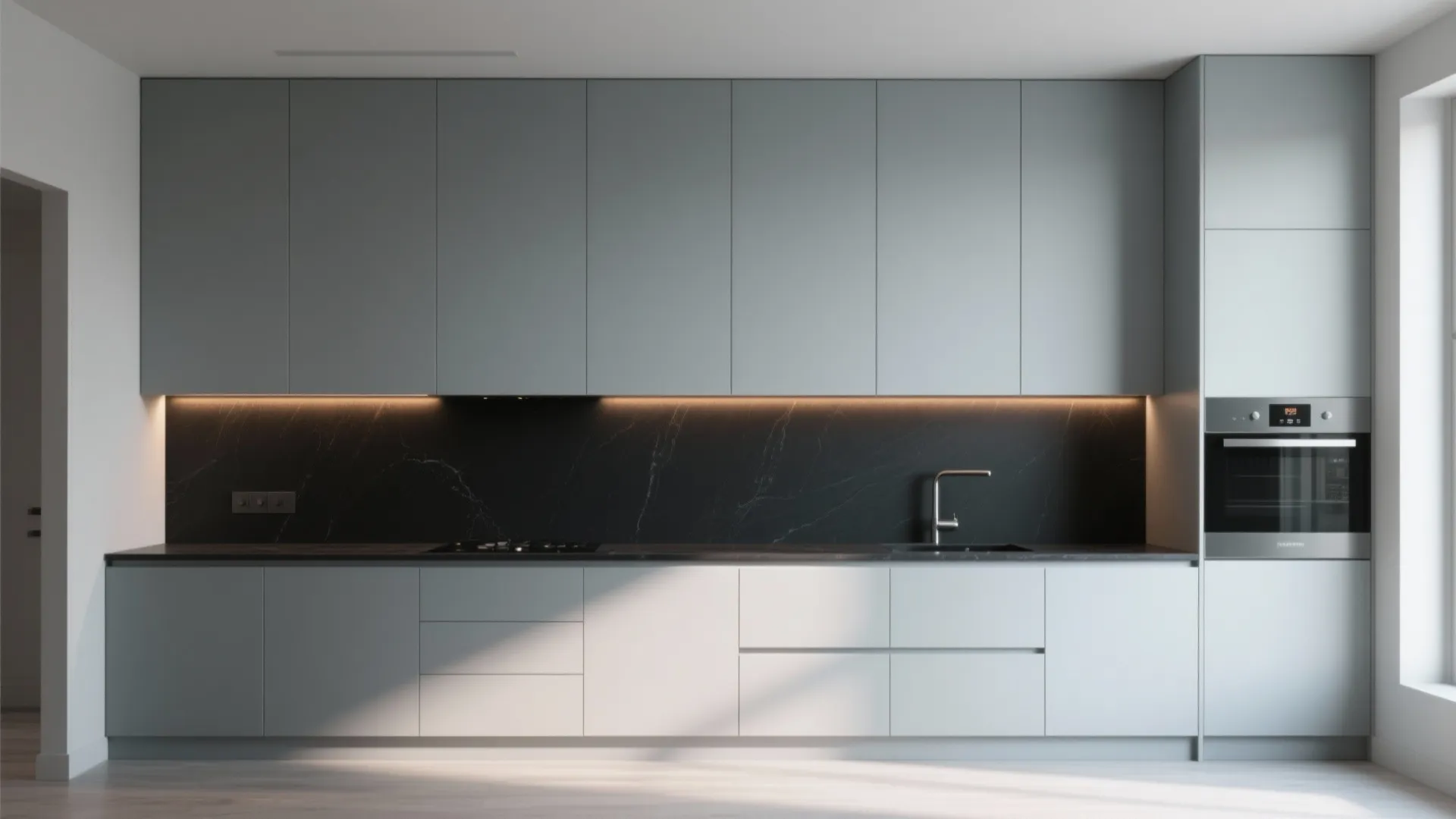 1. Two‑Tone Grey with Matte Black Countertops