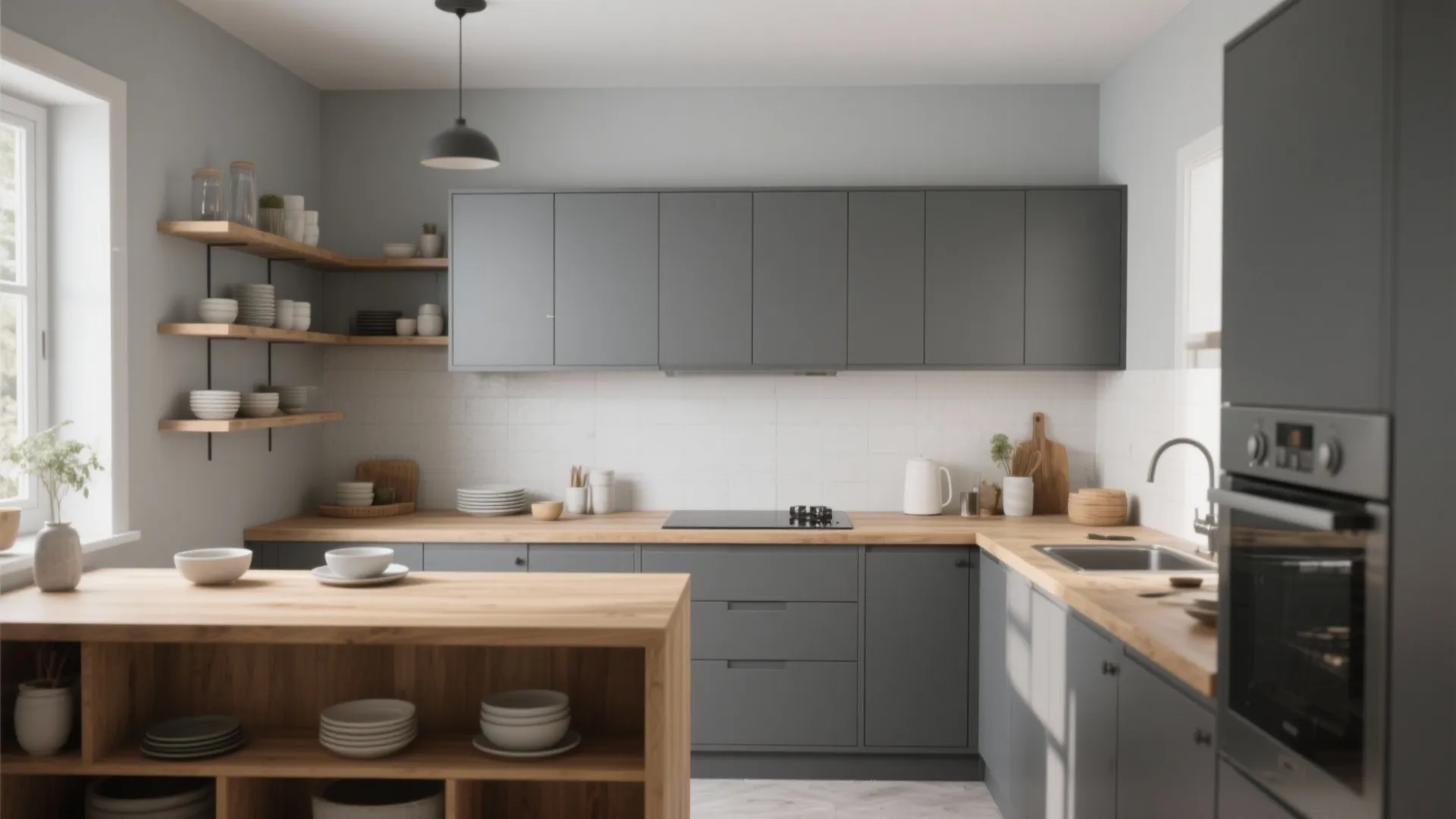 5. Two-Tone Grey and Wood Combo