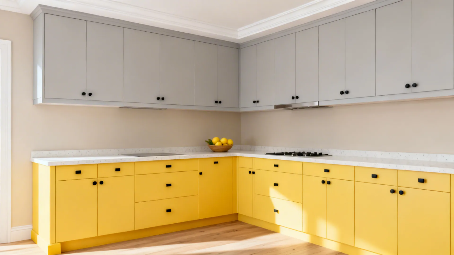 Two-Tone Upper/Lower: Pale Grey Uppers + Sunny Base Units