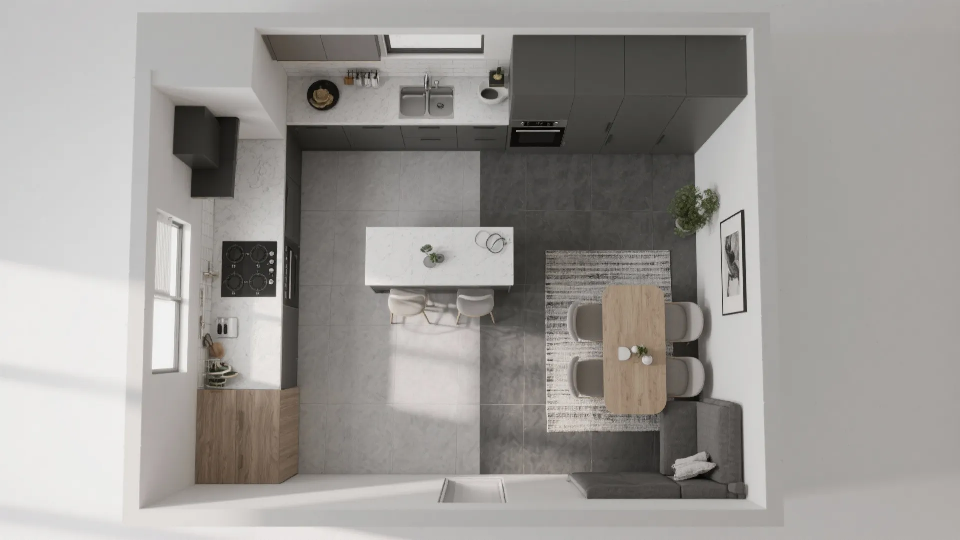 5. Two-Tone Grey Floor with Zoned Layout