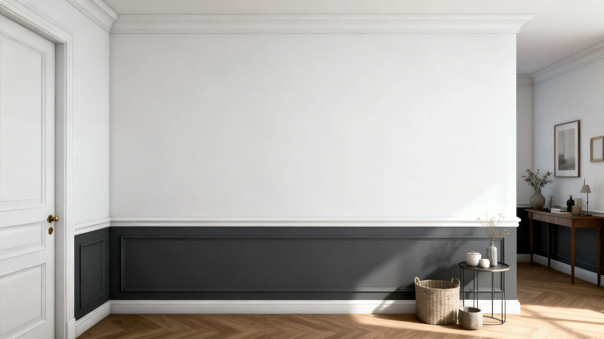 4. Two-Tone Half Wall: Grey Bottom, White Top