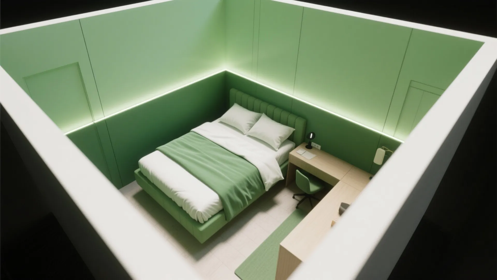 5. Two-Tone Green to Define Zones in Micro-Bedrooms
