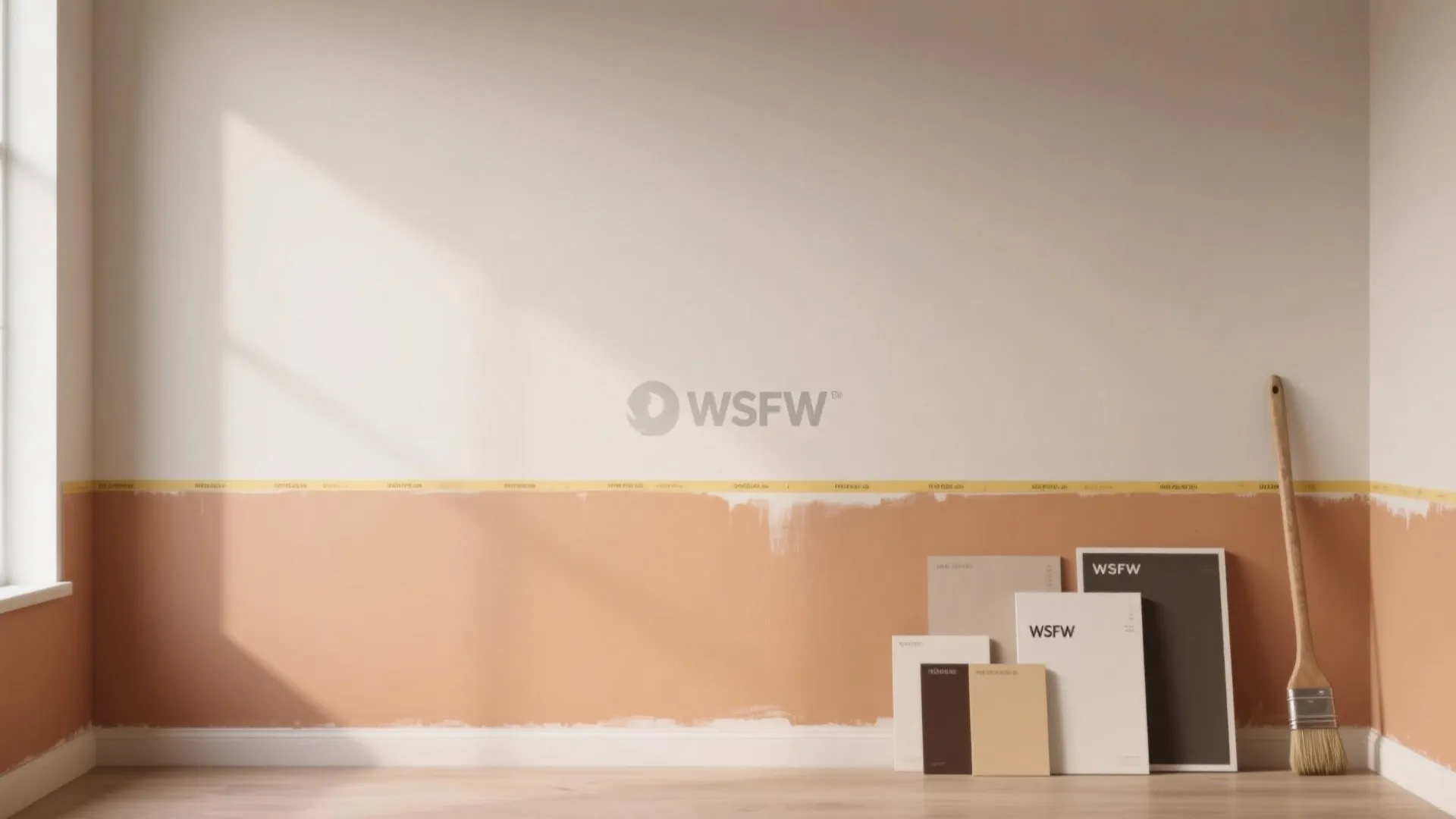 Demonstration of a two-tone wall with lighter upper third and darker lower two-thirds, showing crisp paint lines and satin lower finish.