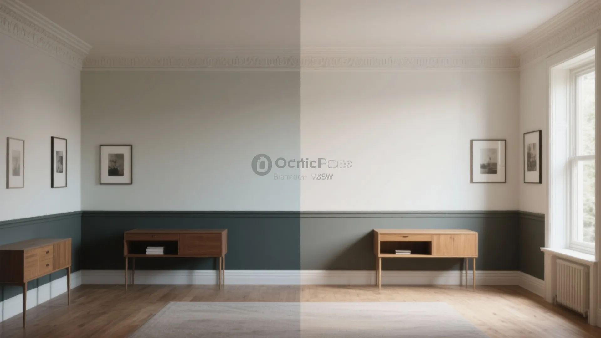 Before and after comparison showing wall panel height options for interior wall paint design ideas