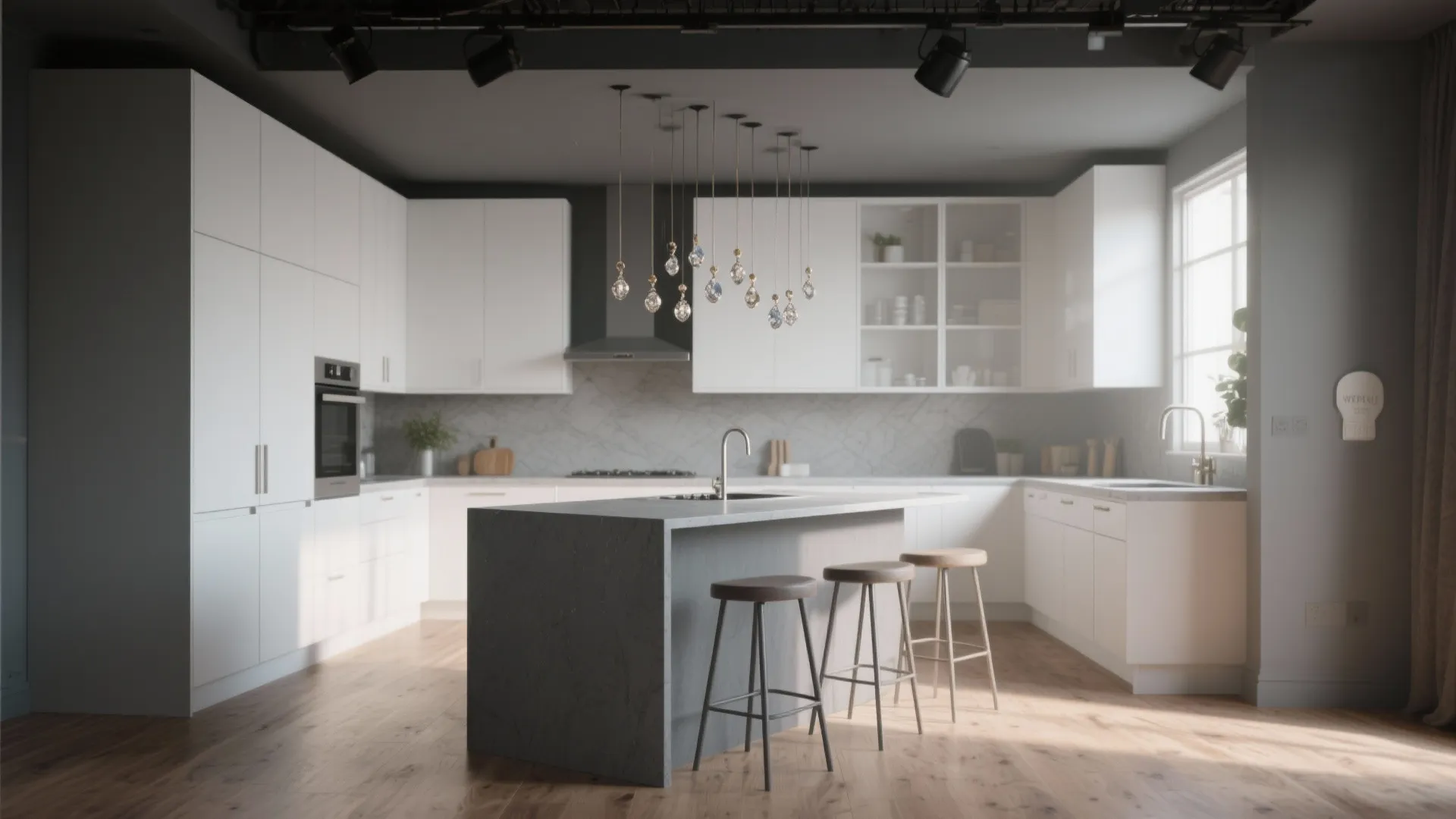 1. Two-tone focal point with integrated seating