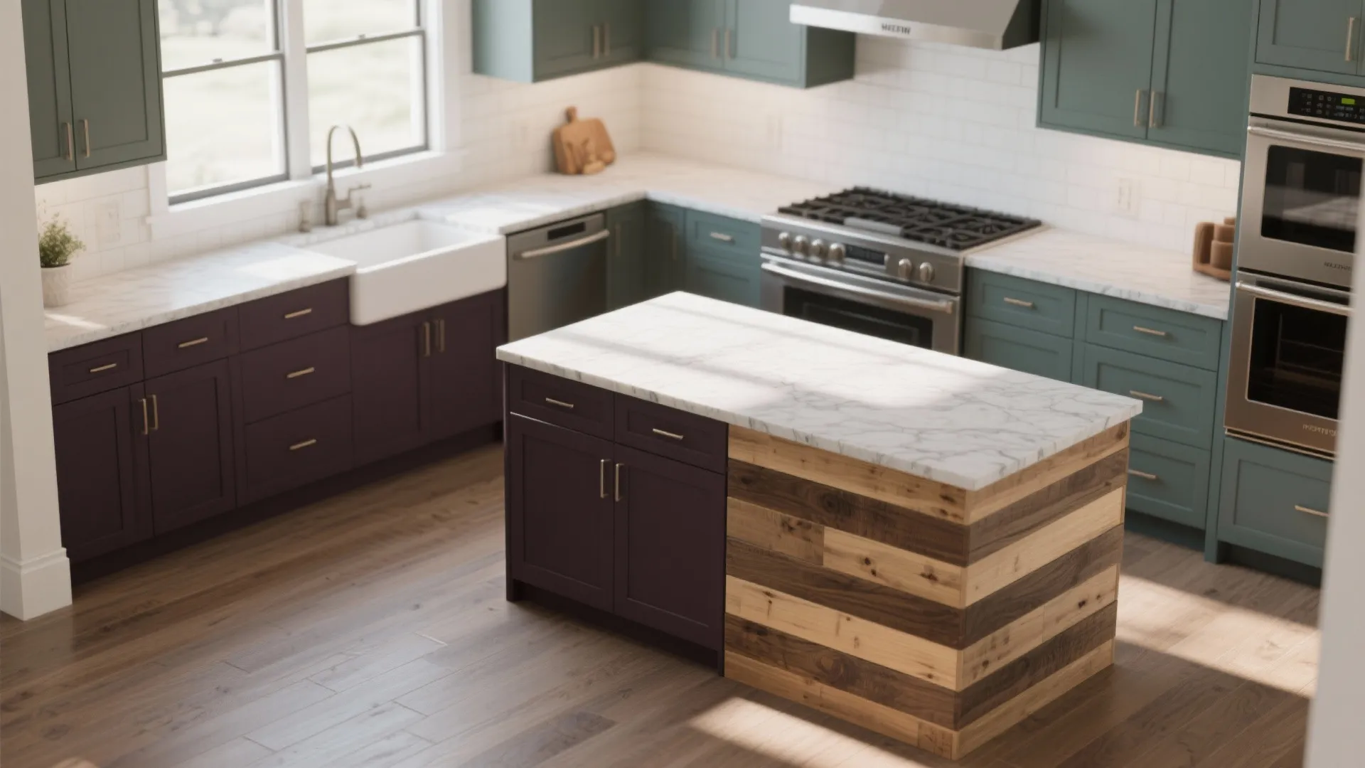 3. Two-tone shiplap cabinets and island detailing