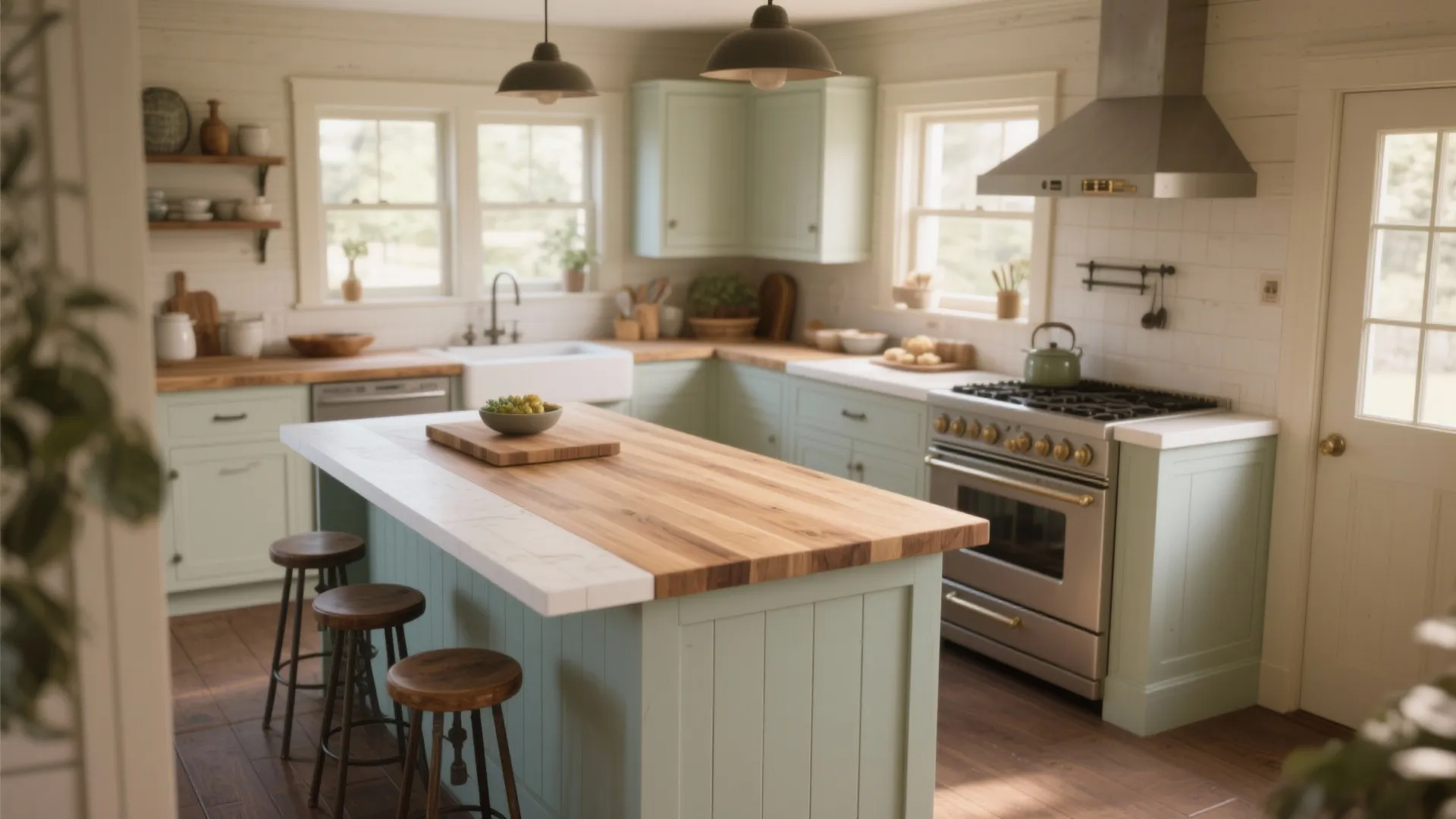 4. Two-tone island: painted base with oak countertop or vice versa