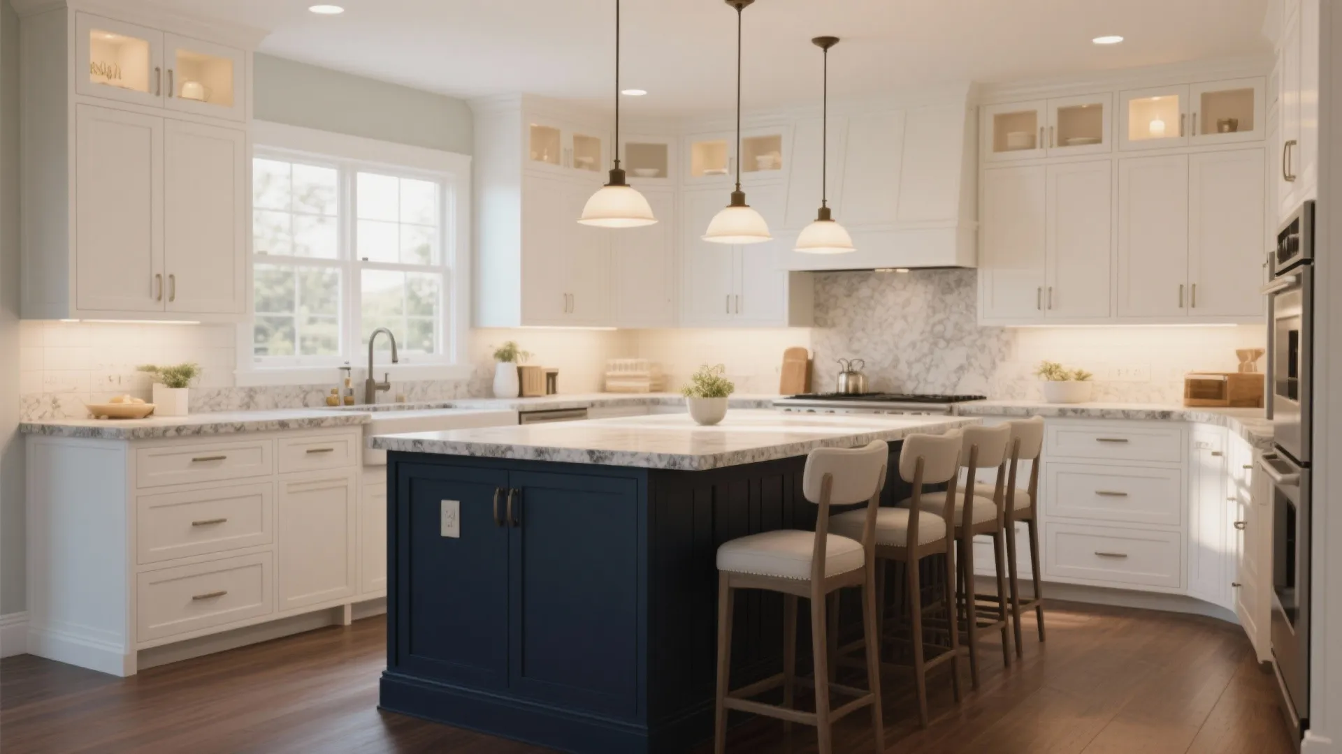 3. Two-tone off-white base and darker island