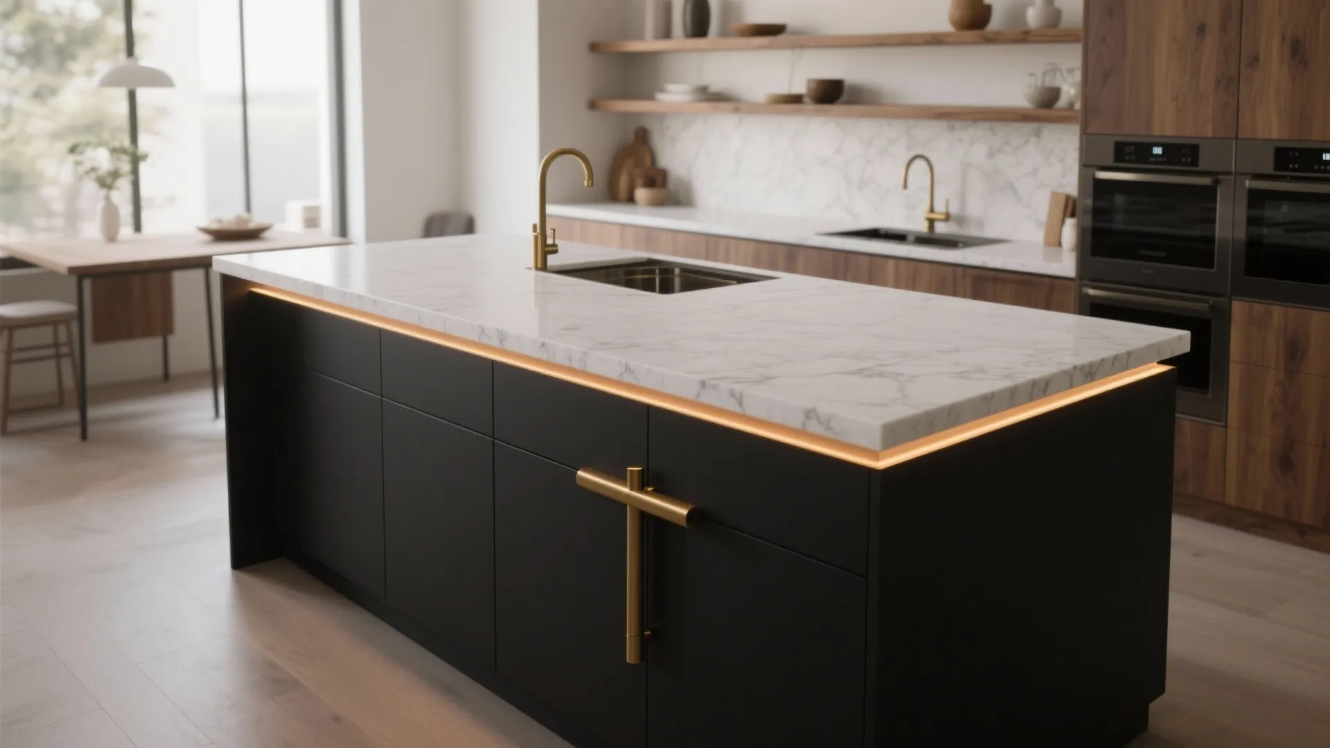 2. Two-tone islands: black base, white countertop