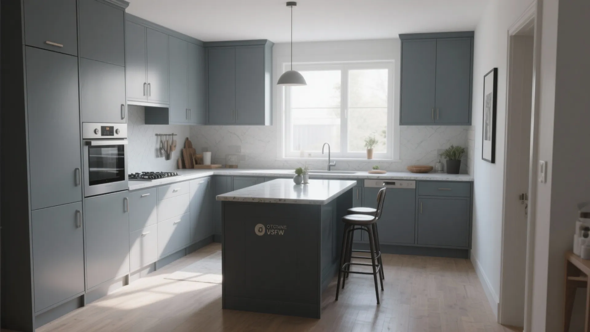 3. Two-Tone Grey with Painted Island Focal Point