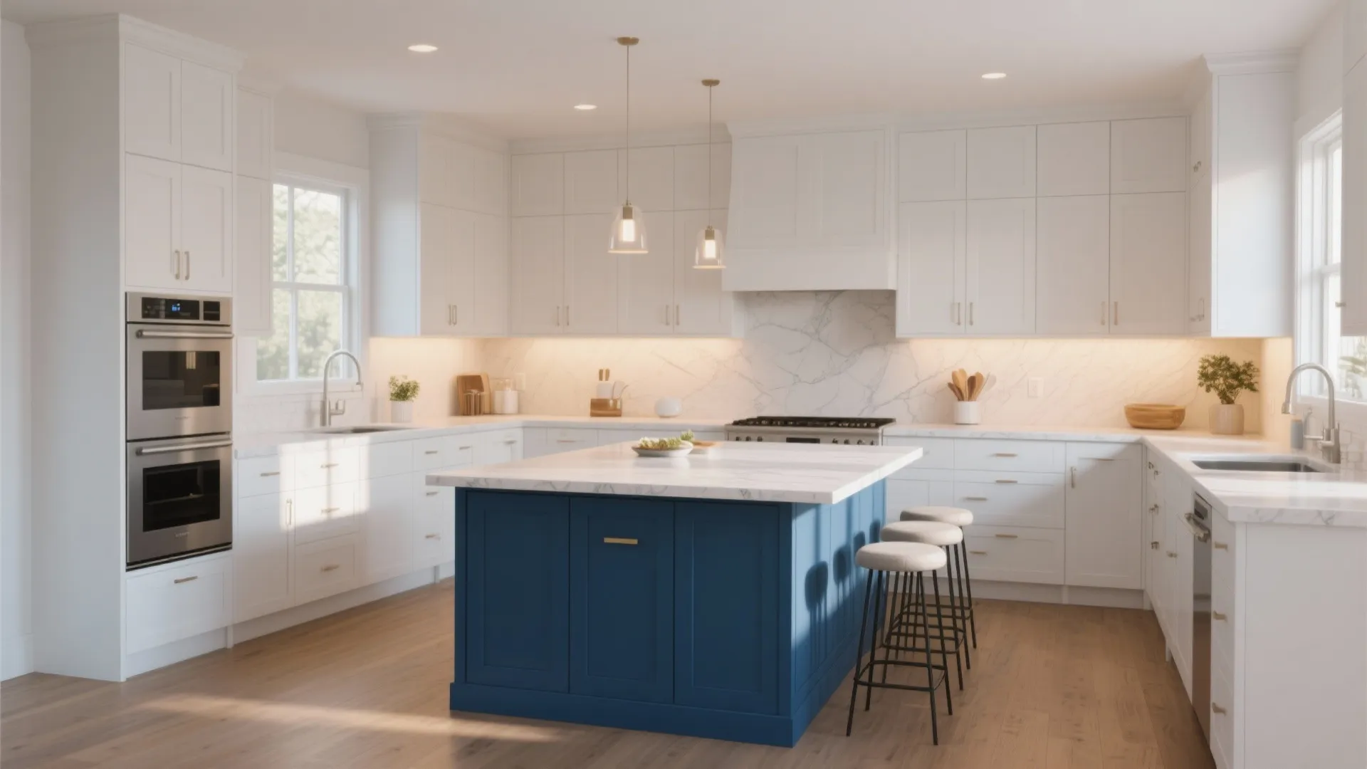 4. Two-tone base: white fronts with a colored island base