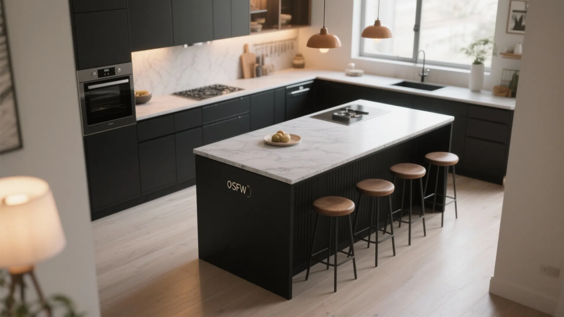 4. Two-Tone Island: Black Base, Grey Counter