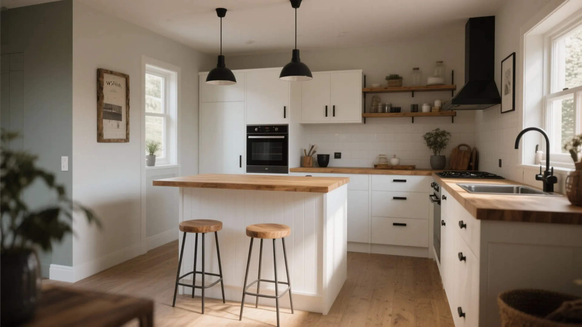 4. Two-Tone Island: White Body, Oak Top