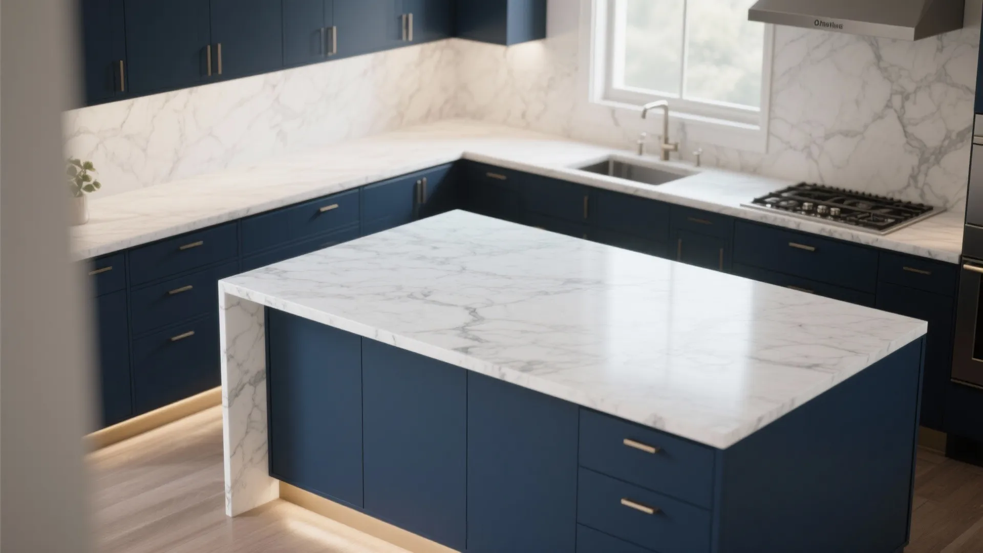 3. Two-tone island: painted base + marble top