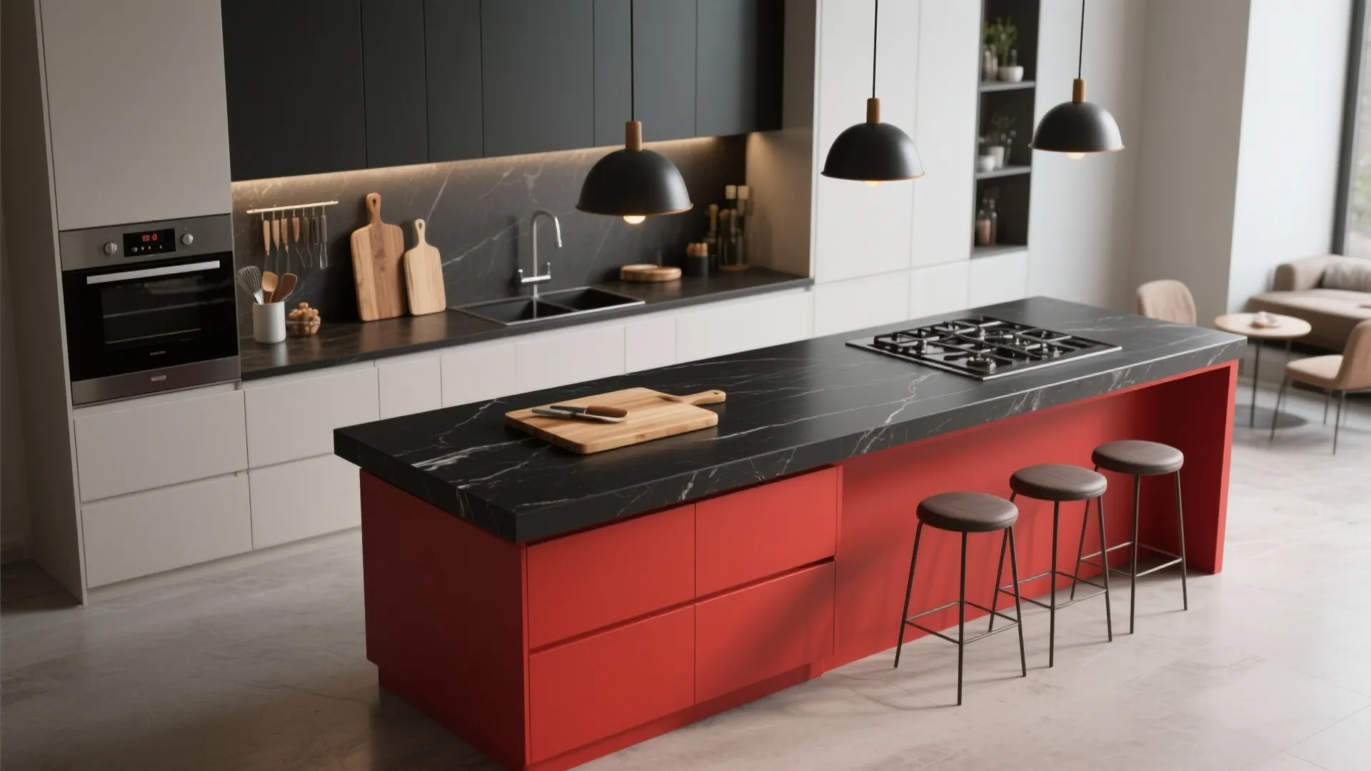 4. Two-Tone Island: Red Base, Black Counter