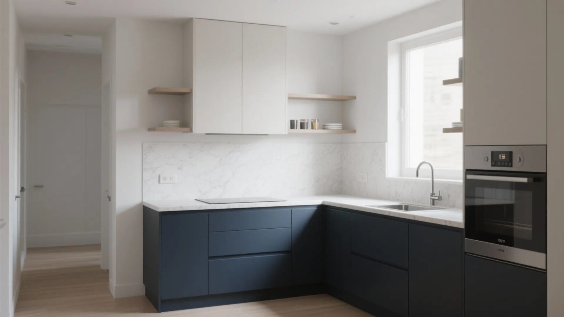 High-Contrast Two-Tone (Light Walls, Dark Cabinets)