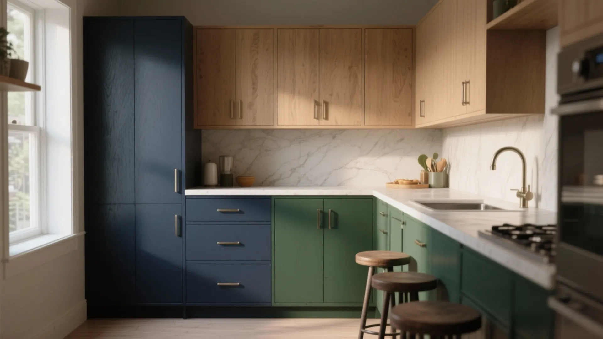 1. Two-Tone Cabinets: Anchor with a Dark Base