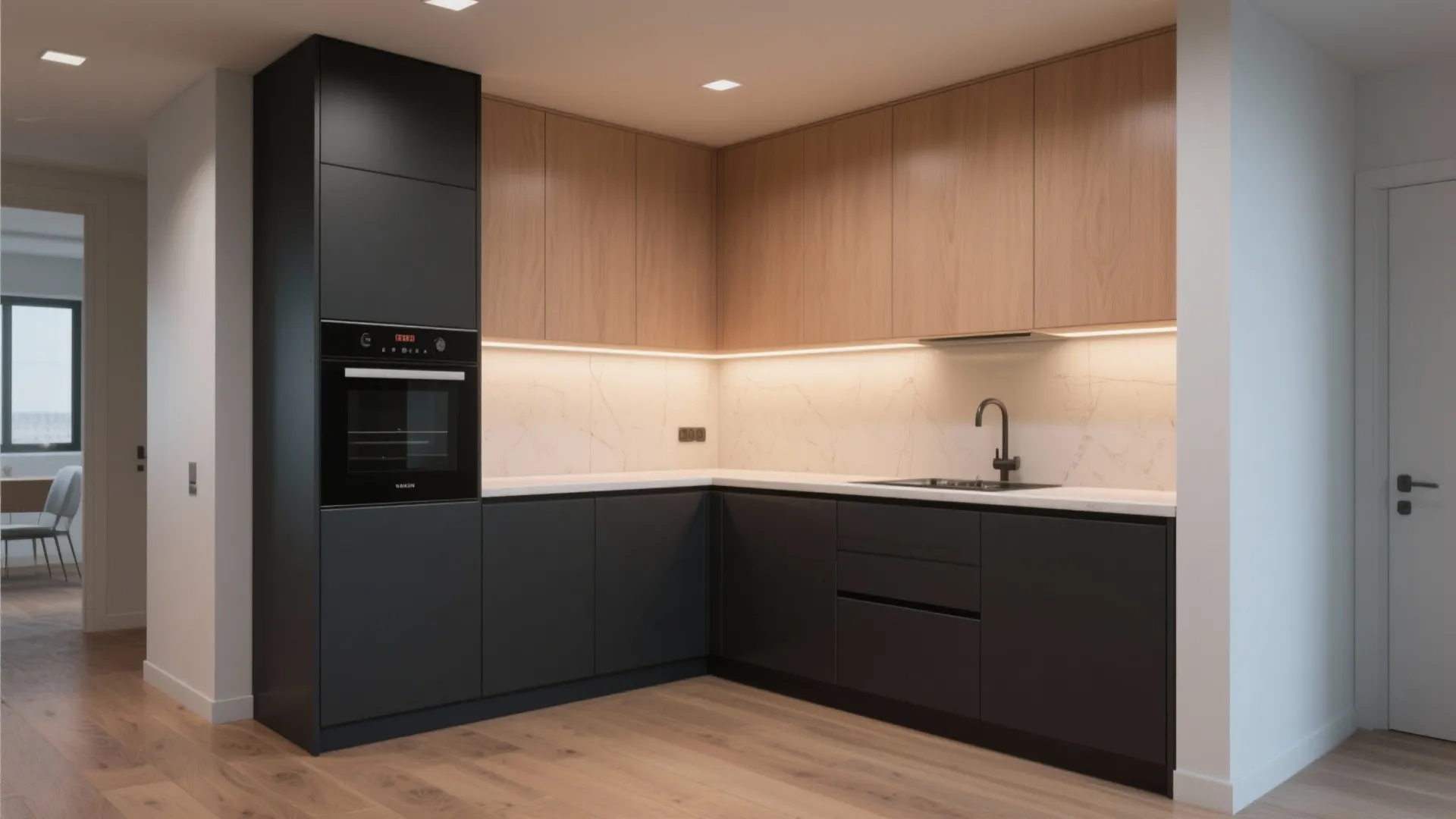 3. Two-Tone Cabinets: Dark Base, Light Upper